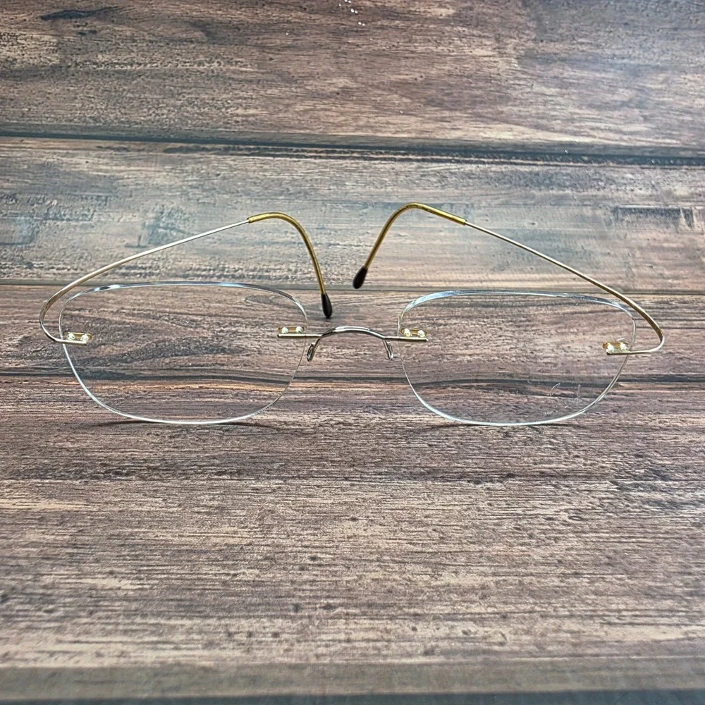 Shiloutte Rimless Gold Metal Frame Eyeglasses Minimalist Clear Lens Glasses